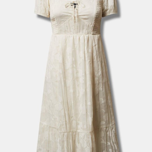 Torrid 4x 26w Plus Size Dress Ivory Lace Up Smocked Midi Sundress NEW with Tags - Picture 3 of 3